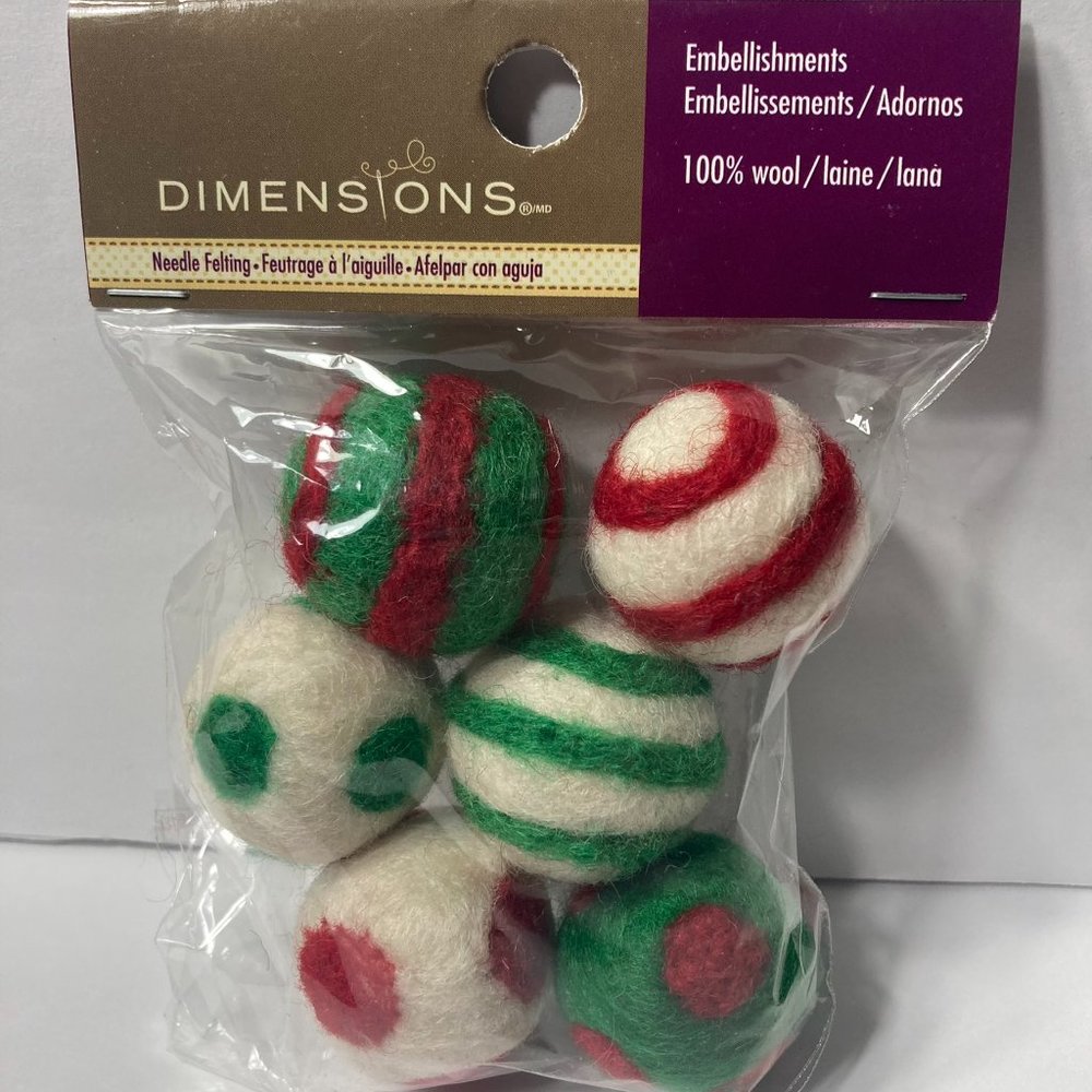 Dimensions 100% Wool Felt Embellishments 5 Packs Holiday Balls Christmas